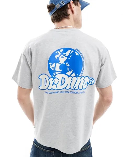 Dr Denim — Trooper Round the World — светло-серая меланжевая футболка свободного кроя с рисунком