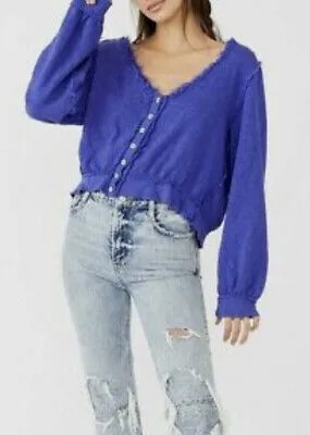 Кардиган Free People Golden Road Верх вязаный с потертостями Синий Фиолетовый XL НОВИНКА
