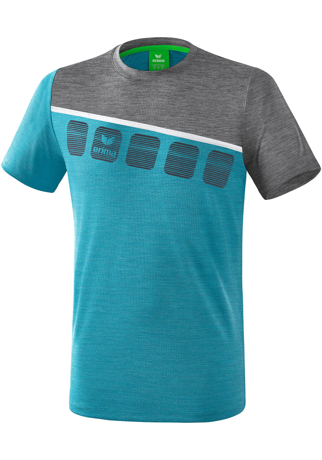 Рубашка erima 5 C T Shirt, цвет oriental blue melange/grau melange/weiss