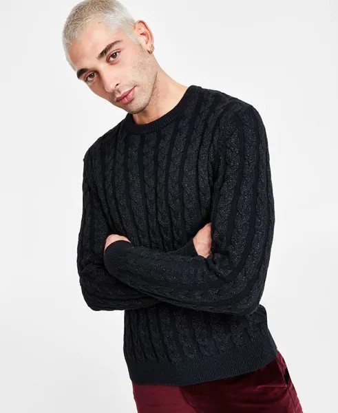 Мужской свитер классической вязки косой вязки с круглым вырезом I.N.C. International Concepts, черный