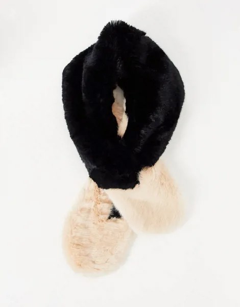 Черно-кремовый двухцветный шарф из искусственного меха Ted Baker-Черный цвет