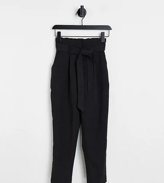 Черные широкие брюки с завязками на талии New Look Petite-Черный цвет