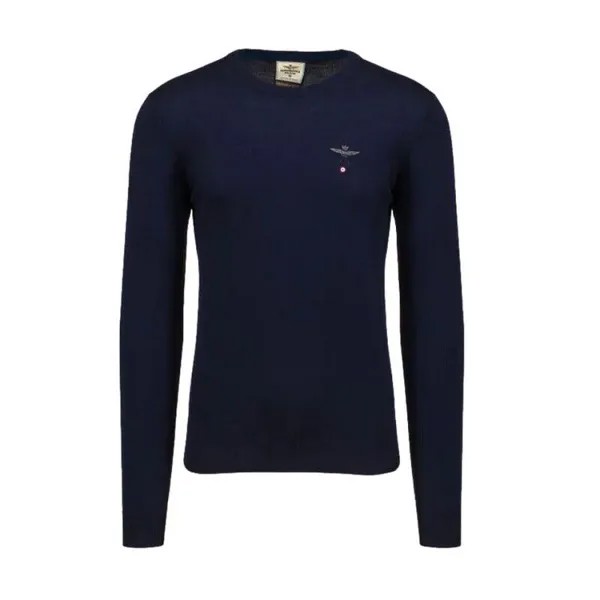 Рубашка с круглым вырезом Мужской Aeronautica Militare Sweater MA1388 Blue Merino Wool