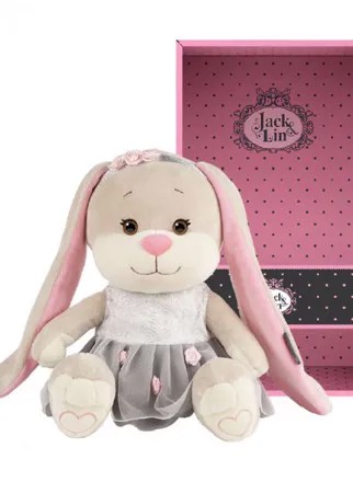 Мягкая игрушка Jack&Lin Зайка в сером платье с розовыми вставками 25 см