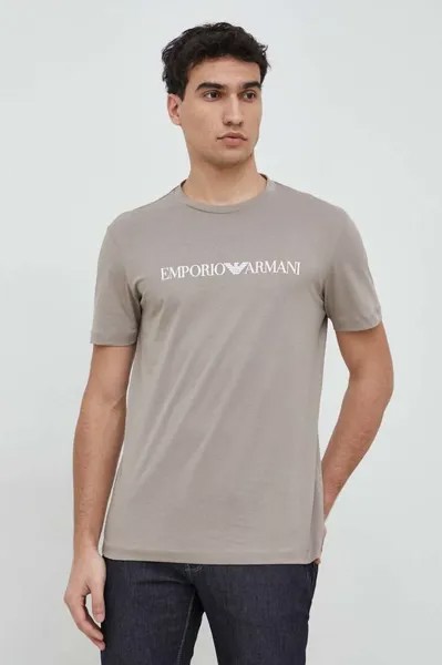 Хлопковая футболка Emporio Armani, бежевый