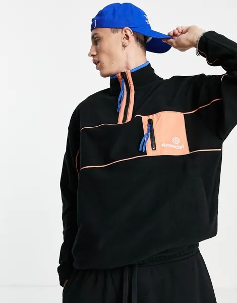 Черный флисовый oversized-свитшот на короткой молнии с цветными вставками ASOS Daysocial-Черный цвет