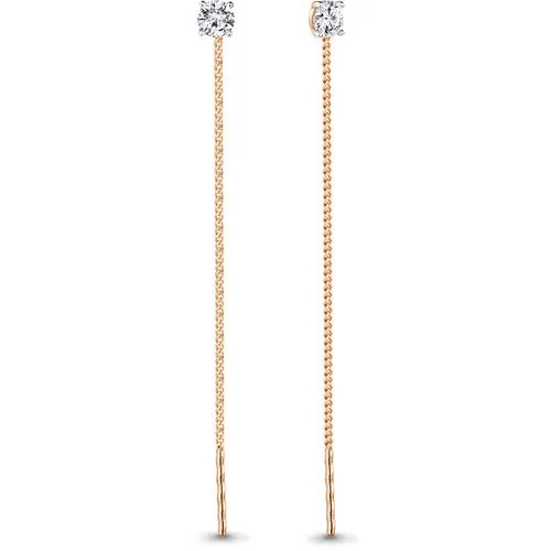 Серьги цепочки Diamant online, красное золото, 585 проба, фианит, длина 6.4 см, бесцветный