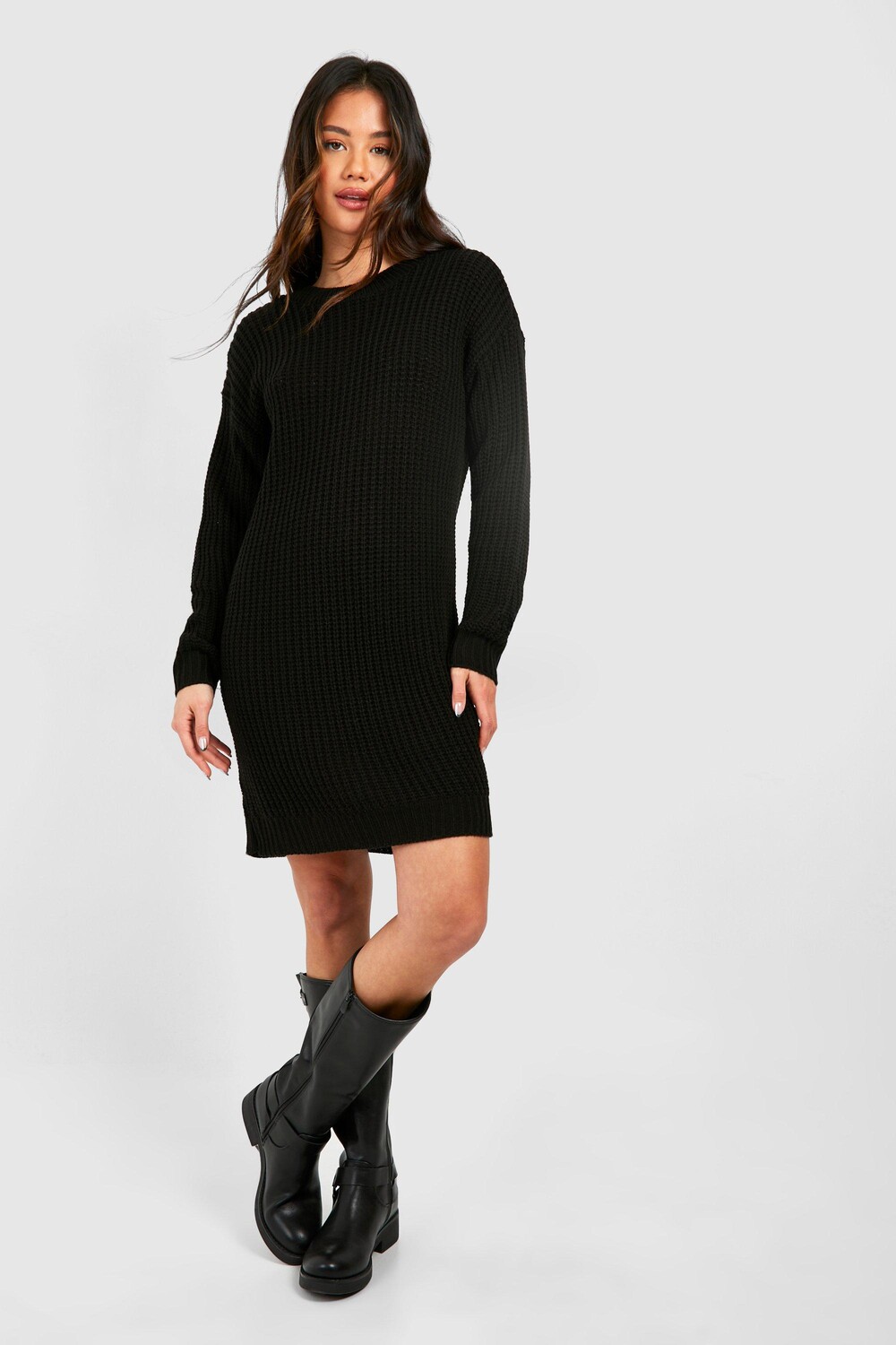 Мини-платье-джемпер с круглым вырезом boohoo, черный