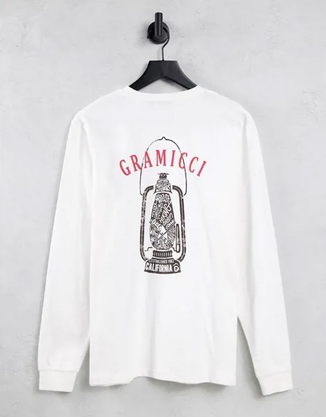Белый лонгслив с принтом фонаря Gramicci