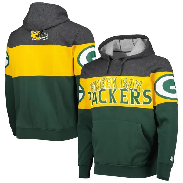 Мужская толстовка с капюшоном зеленого/хизерового цвета Green Bay Packers Extreme Pullover Starter