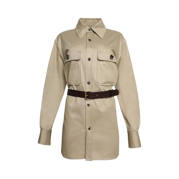Платье Saint Laurent Button Up Dress With Belt, бежевый