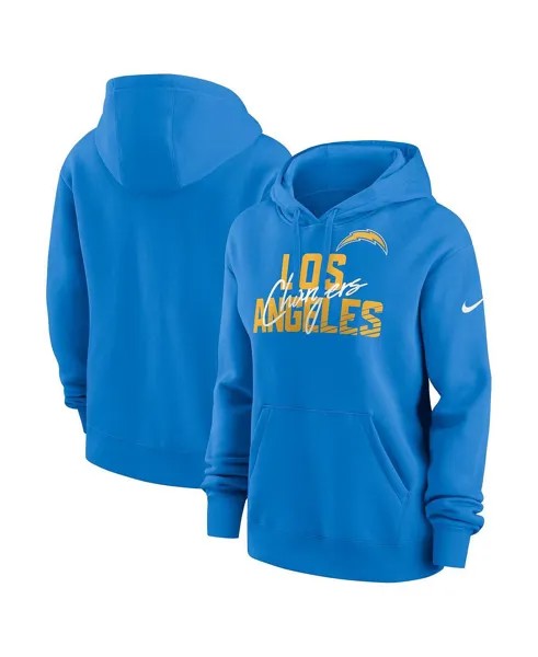 Женский флисовый пуловер с капюшоном цвета Los Angeles Chargers Wordmark Club синего цвета Nike