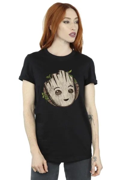 Хлопковая футболка бойфренда I Am Groot с деревянной головой Marvel, черный
