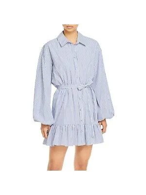 CINQ A SEPT Женское синее короткое платье-рубашка с поясом и пуговицами спереди с пышными рукавами 8