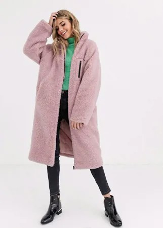 Розовое флисовое пальто ASOS DESIGN-Мульти