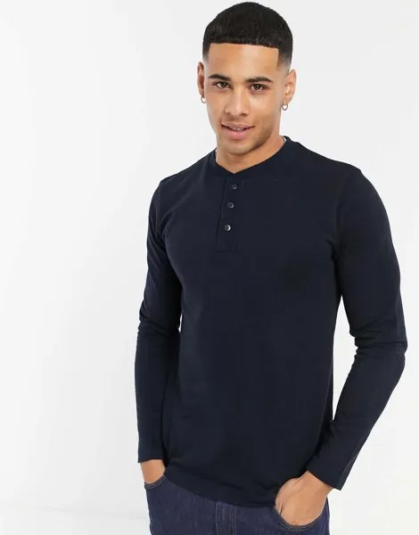 Темно-синий трикотажный лонгслив хенли Tom Tailor Denim