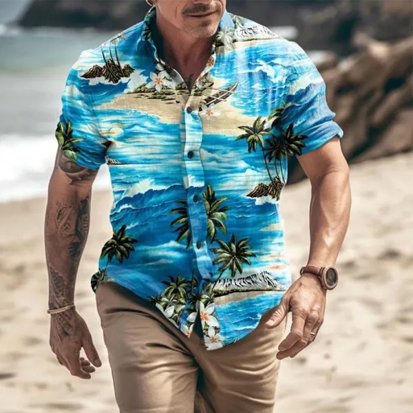Мужская рубашка с коротким рукавом и принтом Hawaiian Palm Sands