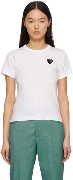 Бело-черная футболка с нашивкой в виде сердца Comme Des Garcons