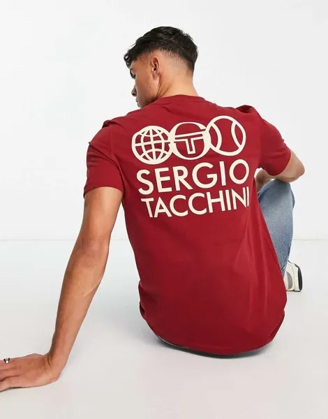 Красная футболка с принтом на спине Sergio Tacchini