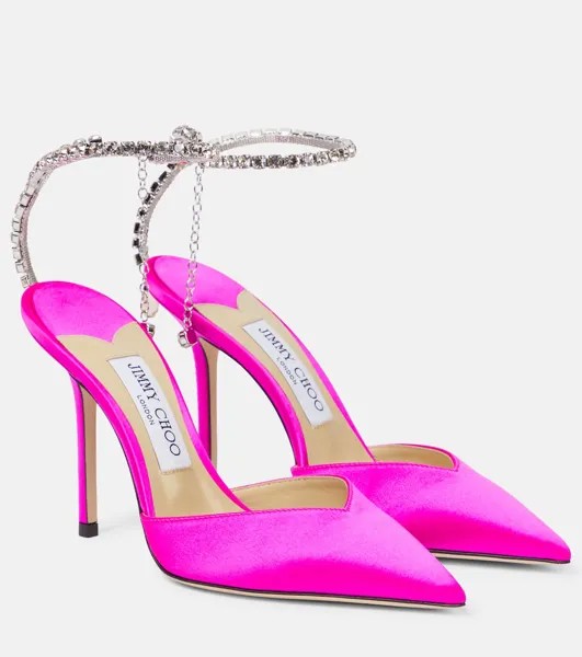 Декорированные атласные туфли Saeda 100 Jimmy Choo, розовый