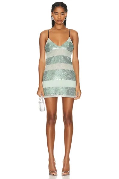 Платье Fleur Du Mal Sequin Stripe Mini V Neck Slip, цвет Jade Sequin Stripe