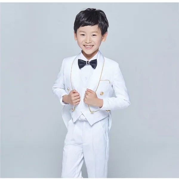 Новинка, стильный мужской костюм Tailcoat, смокинг, Детский костюм с шальным отворотом, черный/белый детский Свадебный костюм на выпускной (пидж...