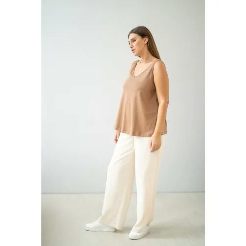 Топ  Modress, свободный силуэт, V-образный вырез, трикотаж,  размер 66, бежевый