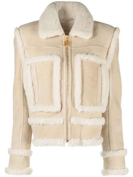 Balmain куртка с отделкой из овчины, нейтральный цвет