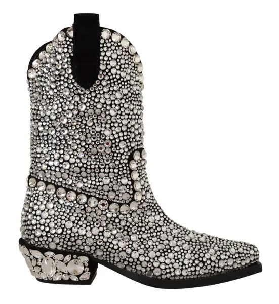 DOLCE - GABBANA Обувь Черные замшевые сапоги в стиле ковбой со стразами и кристаллами s. ЕС38/США7,5