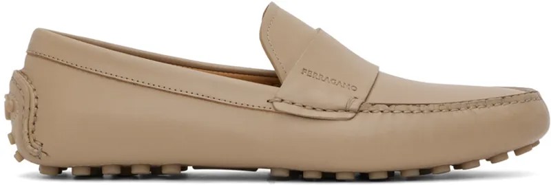 Бежевые лоферы с седлом Ferragamo