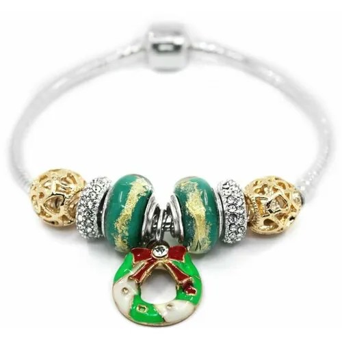 Браслет-цепочка Handinsilver ( Посеребриручку ) Браслет с шармами на основе из бижутерной стали, стекло, муранское стекло, стразы, 1 шт., размер 18 см, серебристый