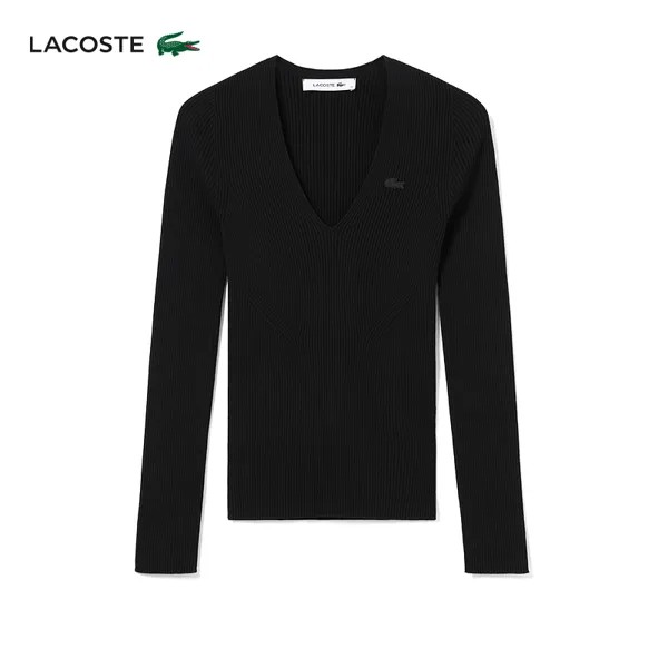 Свитер женский Lacoste с v-образным вырезом, черный