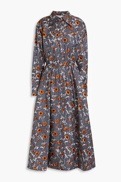 Платье миди Eleanor из шелкового твила с цветочным принтом Tory Burch, темно-синий