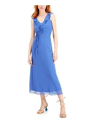 INC DRESS Женское синее платье с поясом и вырезом без рукавов с V-образным вырезом Maxi Fit + Flare Dress 6