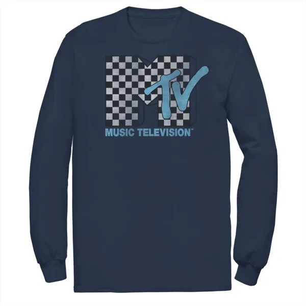 Мужская черно-белая синяя футболка в клетку с логотипом MTV TV Licensed Character