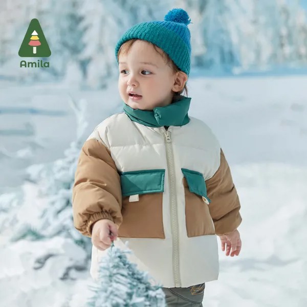 Детский пуховик Amila, зимняя теплая куртка для мальчиков и девочек с карманами, 2022