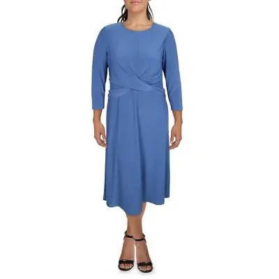 Женское синее трикотажное дневное платье миди до середины икры Lauren Ralph Lauren 12 BHFO 1344