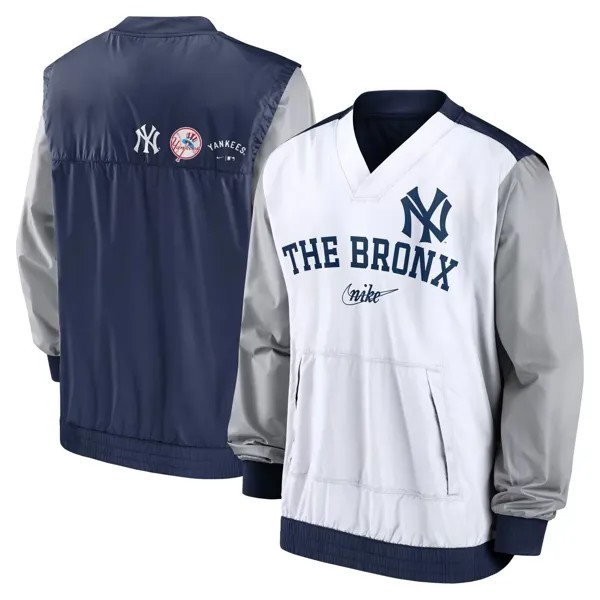 Мужской белый/темно-синий пуловер с v-образным вырезом New York Yankees Rewind Warmup Nike