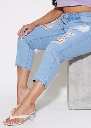 Однотонные рваные джинсы-капри размера плюс