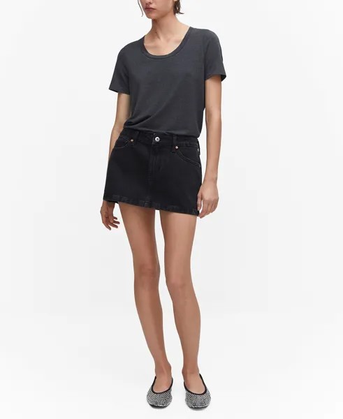 Женская джинсовая мини-юбка с низкой посадкой MANGO, черный
