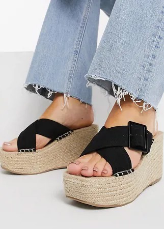 Черные мюли-эспадрильи на танкетке для широкой стопы ASOS DESIGN-Черный цвет