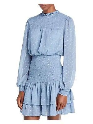 AQUA Женское синее платье с длинными рукавами и воротником-стойкой со сборками, короткое платье + расклешенное платье L