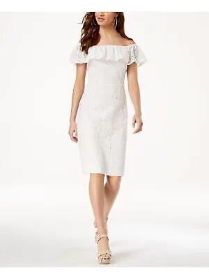 Женское белое вечернее платье выше колена XOXO с открытыми плечами и рюшами для юниоров S