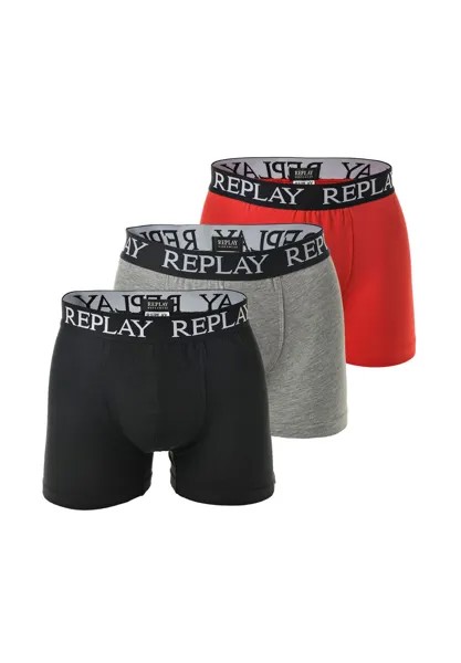 Мужские боксеры, 3 шт., хлопок, логотип, однотонные REPLAY, цвет Schwarz Grau Rot