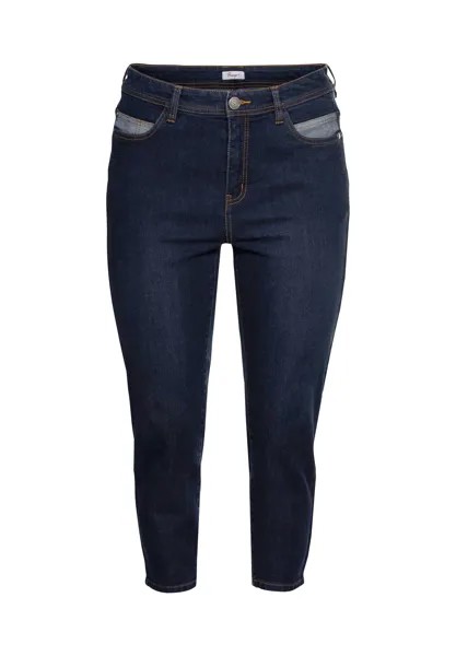 Джинсы длиной 7/8 с вышивкой спереди sheego, цвет Dark Blue Denim