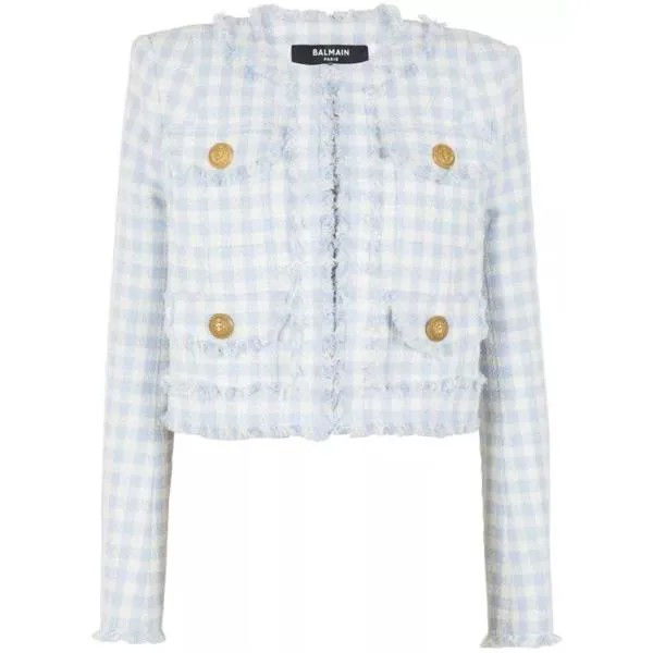 Куртка gingham tweed jacket Balmain, синий