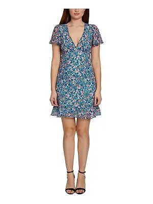 BETSEY JOHNSON Женское бирюзовое платье трапециевидной формы с короткими рукавами и подкладкой Petites 6P
