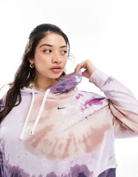 Флисовая худи с принтом тай-дай Nike Plus Dri-FIT фиолетового и разноцветного цвета