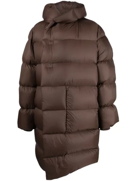 Rick Owens пуховик оверсайз с капюшоном, коричневый