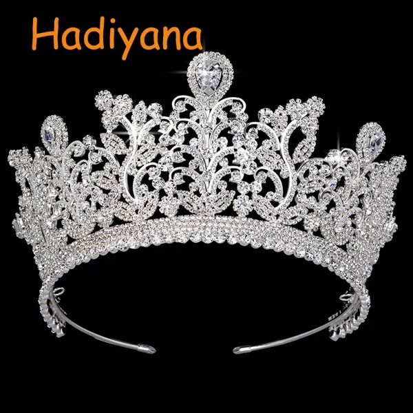 Hadiyana Новый AAA CZ Свадебные короны Медь роскошные стразы для волос, свадебные аксессуары, диадемы цветы разложить женский короны вечерние BC3797
